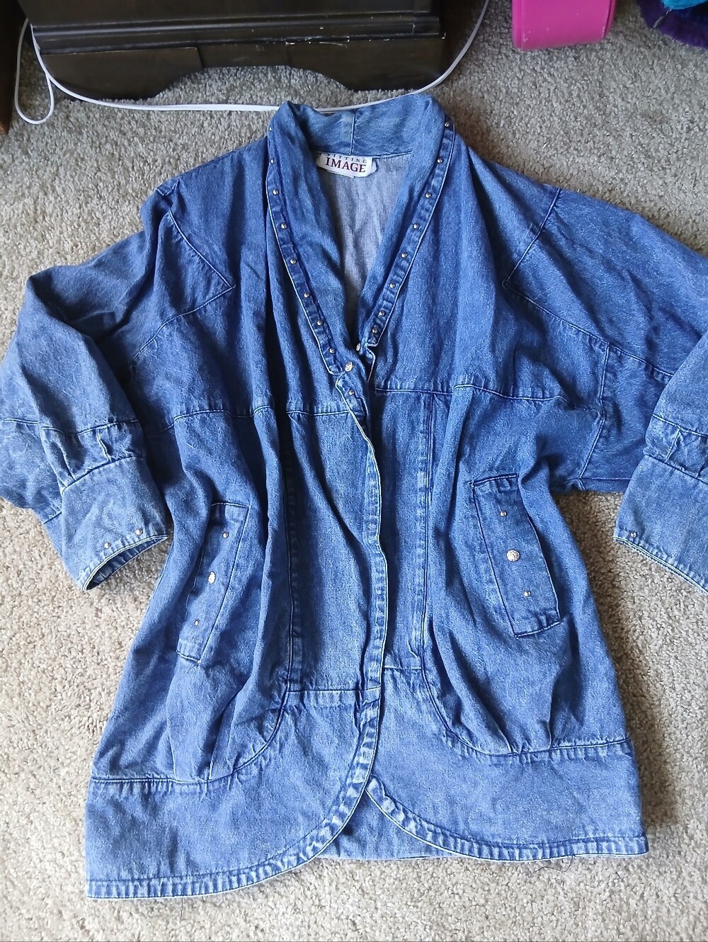 Vintage Women’s Blue Denim Jacket with Stud Details 80s 90s - Picture 1 of 11